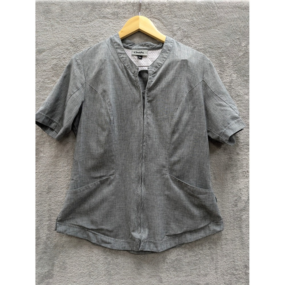 Modern Workwear Full Zip Scrub Top Women Small Grey Short Sleeve Cintas